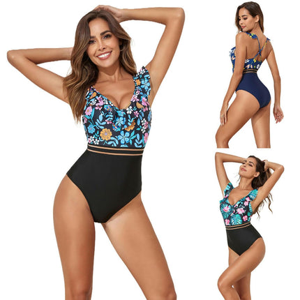 Women Ruffle One Piece Swimsuit Bathing Suit Sexy Tummy Control Monokini Swimwear