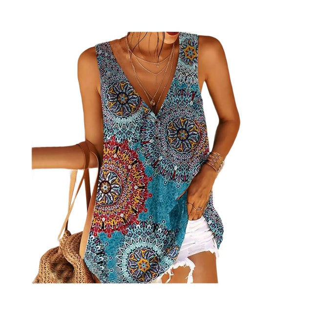 Womens Summer Sleeveless Tank Tops V Neck Loose Fit Tunic T Shirt Casual Blouse