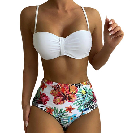 Women's 3 Piece Halter Triangle Tie Side Bikini Swimsuit with Long Sleeves Cover Up Set