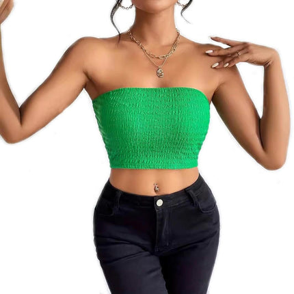 Women's Casual Ruched Strapless Crop Tube Top Top Summer Skinny Bandeau