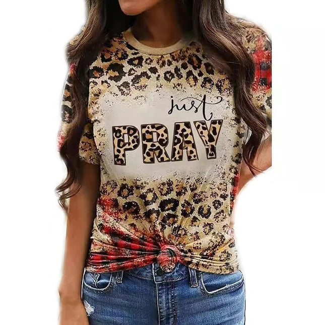 Women Round Neck Short Sleeve Cat Printed Tops Loose Fit T-Shirts
