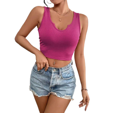 Women's Basic Sexy Deep U Neck Tank Top Sleeveless Ribbed Cropped Tank