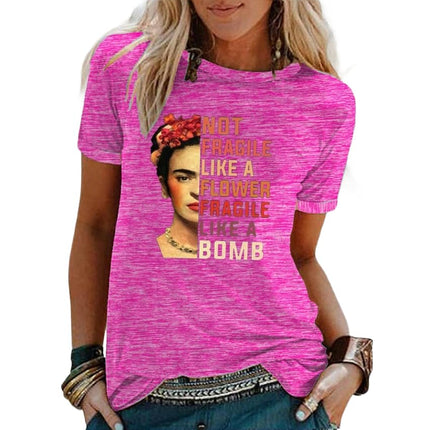 Women's Round Neck Summer Casual Tops Printed Short Sleeves Graphic T-Shirt