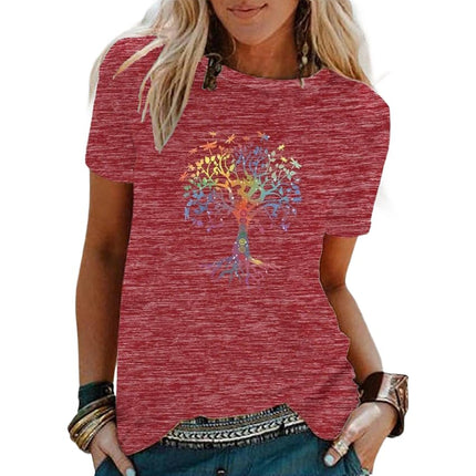 Womens Summer Funny Print Tops Short Sleeve Round Neck T-Shirts