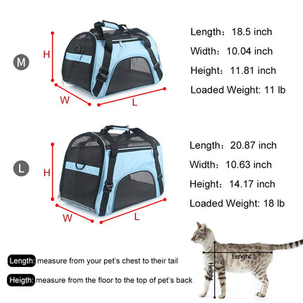 Soft Side Pet Carrier Travel Bag for Cats Rabbits and The Others Small Animals, Portable, Collapsible, Comes Shoulder Strap, Safety Buckle Zippers, Newly Designed (M, Blue)