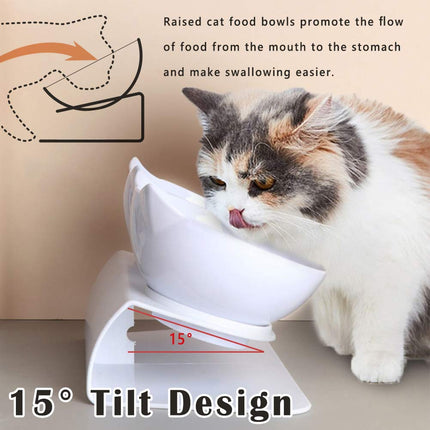 Cat Bowls with Stand, Pet Feeder Double Food Diner Bowl Set Perfect for Cats and Ultra Small Dog-White