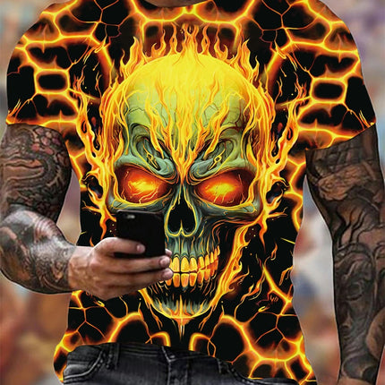 Men's Skull Print T-shirt, Casual Short Sleeve Crew Neck Tee, Men's Clothing For Outdoor