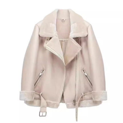 Women's faux shearling biker jacket photo 1