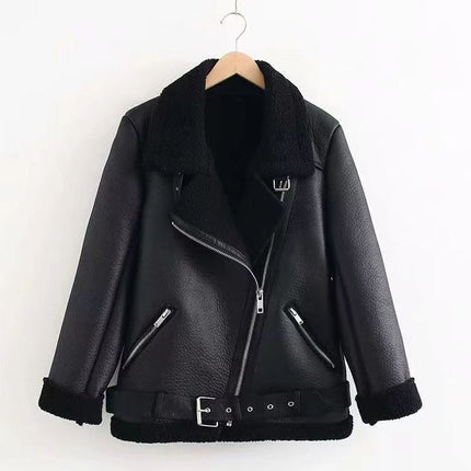Women's faux shearling biker jacket photo 3