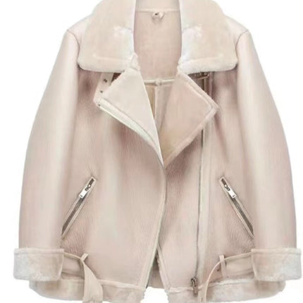 Women's faux shearling biker jacket photo 4