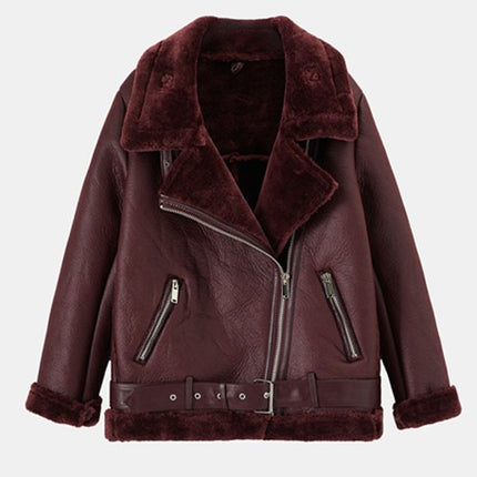 Women's faux shearling biker jacket photo 6