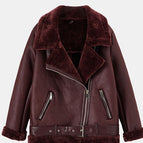 Burgundy – Warm fine faux fur collar & fine faux fur lining / S