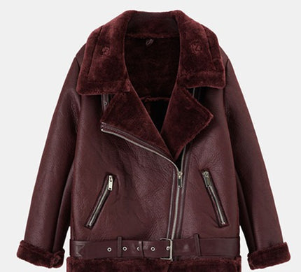 Women's faux shearling biker jacket photo 11