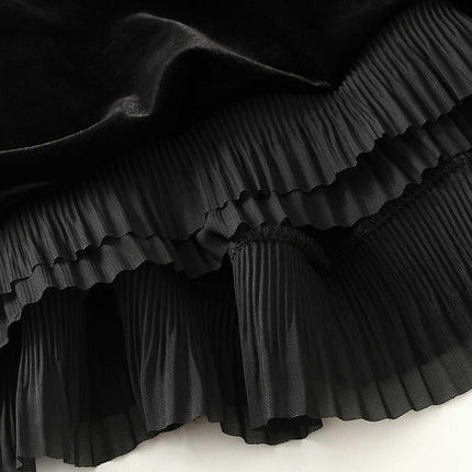 Women¡¯s Elastic High Waist Pleated Skirt A Line Swings Midi Velvet Skirts