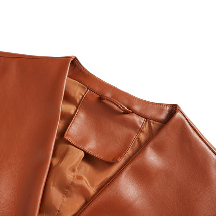 Women's faux leather sleeveless waistcoat front back styling and design details 19