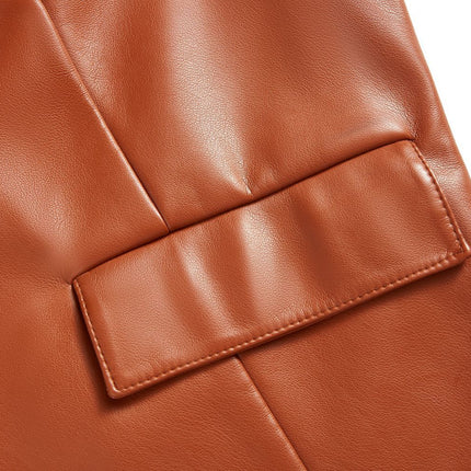 Women's faux leather sleeveless waistcoat front back styling and design details 24