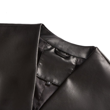 Women's faux leather sleeveless waistcoat front back styling and design details 26