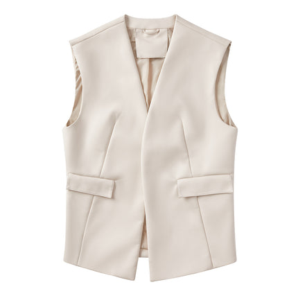 Women's sleeveless faux leather blazer-style vest, main-05 supplier photograph