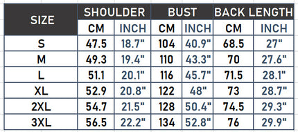 Women's sleeveless faux leather vest size chart S to 3XL, centimeters and inches