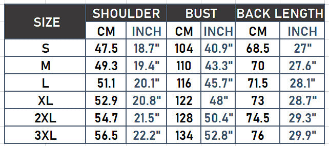 Women's sleeveless faux leather vest size chart S to 3XL, centimeters and inches