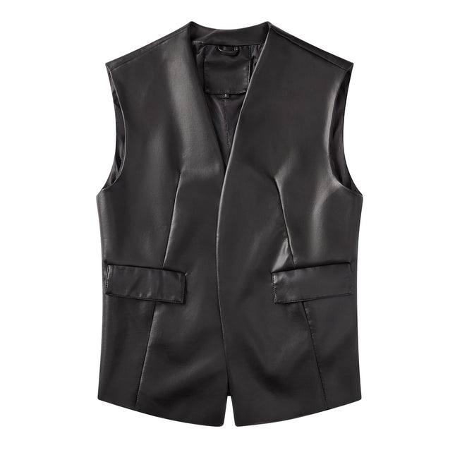 Women's sleeveless faux leather blazer-style vest, sku-01 supplier photograph