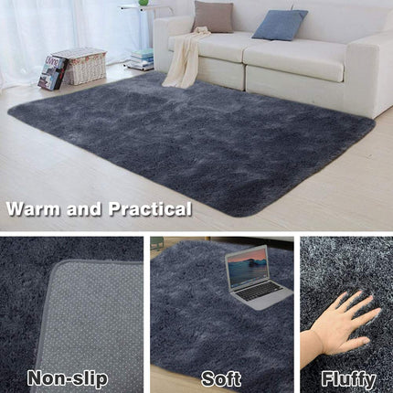 Area Rugs, Home Decor Super Soft Touch Feeling Indoor Modern Shaggy Fluffy Carpet Anti-Skid Area Rug Comfortable Memory Foam Padding for Living Room Bedroom Grey