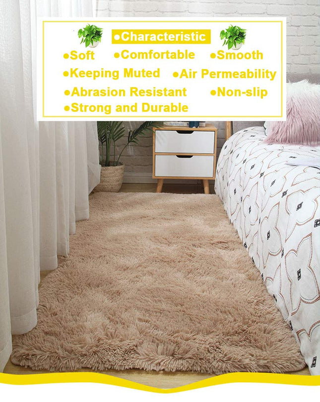 Ultra Soft Indoor Modern Area Rugs Fluffy Carpets Anti-Skid Shaggy Area Rug Floor Mat Suitable for Living Room Children Bedroom Home Decor Rugs 2.6 Feet by 5.3 Feet (Beige)