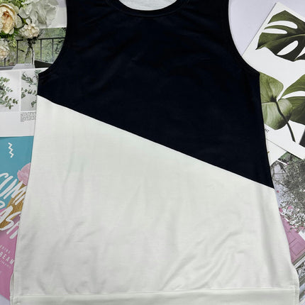 Women Casual Summer Tops Sleeveless Color Blocking Tank Top Crew Neck Blouses
