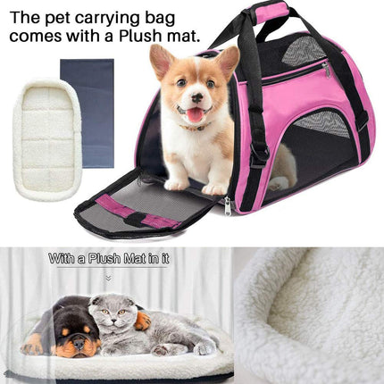 Soft Side Pet Carrier Travel Bag for Cats Rabbits and The Others Small Animals, Portable, Collapsible, Comes Shoulder Strap, Safety Buckle Zippers, Newly Designed (M, Pink)