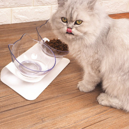 Cat Food Bowl, Double Food Water Dish Feeding Bowls for Cats and Small Dogs with Raised Stand | Non-Slip Bottom - Transparent
