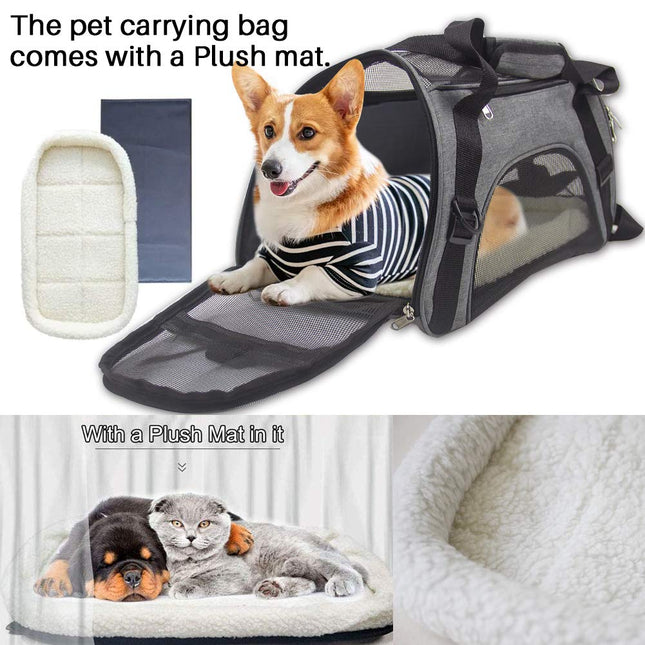 Soft Side Pet Carrier Travel Bag Small Dogs, Medium Sized Cats Rabbits, Comes Shoulder Strap, Safety Buckle Zippers, Newly Designed (M,Grey)