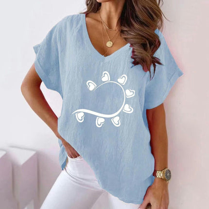 Womens Short Sleeve Cotton Linen Shirts Causal V-Neck Batwing T-Shirt Loose Summer Tops
