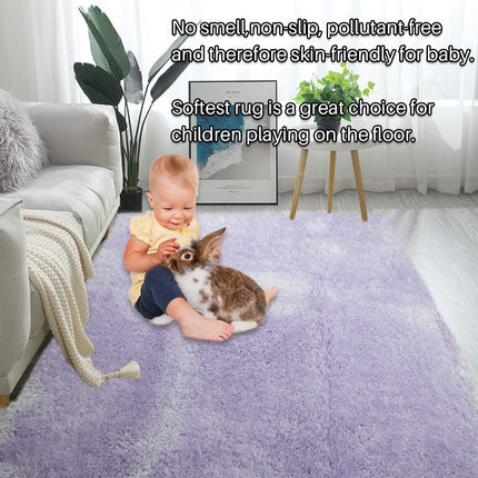 Area Rugs, Home Decor Super Soft Touch Feeling Indoor Modern Shaggy Fluffy Carpet Anti-Skid Area Rug Comfortable Memory Foam Padding for Living Room Bedroom Grey