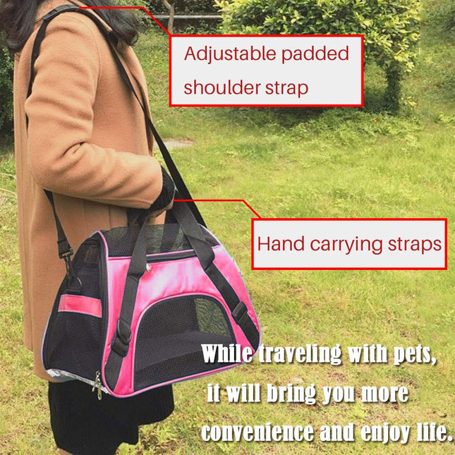 Soft Side Pet Carrier Travel Bag for Cats Rabbits and The Others Small Animals, Portable, Collapsible, Comes Shoulder Strap, Safety Buckle Zippers, Newly Designed (L, Pink)