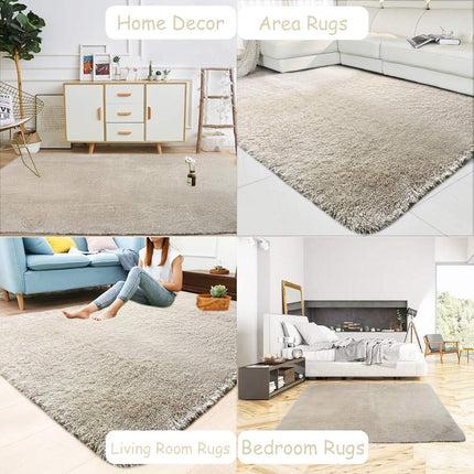 Area Rugs, Home Decor Super Soft Touch Feeling Indoor Modern Shaggy Fluffy Carpet Anti-Skid Area Rug Comfortable Memory Foam Padding for Living Room Bedroom Grey