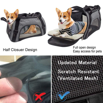 Soft Side Pet Carrier Travel Bag Small Dogs, Medium Sized Cats Rabbits, Comes Shoulder Strap, Safety Buckle Zippers, Newly Designed (L,Grey)