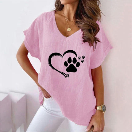 Womens Summer Short Sleeve Cotton Linen V-Neck Batwing T-Shirt Casual Loose Tops
