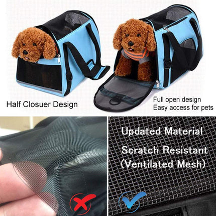 Soft Side Pet Carrier Travel Bag for Cats Rabbits and The Others Small Animals, Portable, Collapsible, Comes Shoulder Strap, Safety Buckle Zippers, Newly Designed (M, Blue)