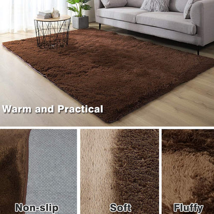 Area Rugs, Home Decor Super Soft Touch Feeling Indoor Modern Shaggy Fluffy Carpet Anti-Skid Area Rug Comfortable Memory Foam Padding for Living Room Bedroom Grey