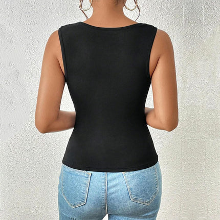 Women's Sexy Ruched Asymmetrical Neck Sleeveless Slim Tank Top