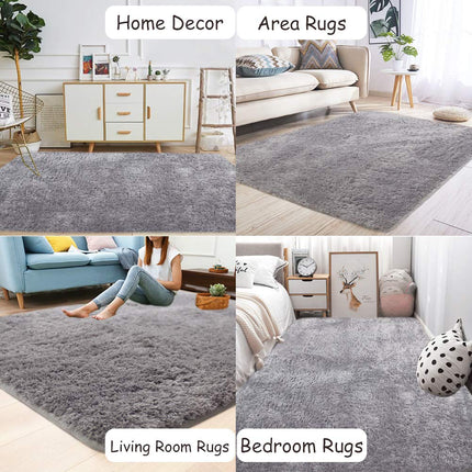 Area Rugs, Home Decor Super Soft Touch Feeling Indoor Modern Shaggy Fluffy Carpet Anti-Skid Area Rug Comfortable Memory Foam Padding for Living Room Bedroom Grey