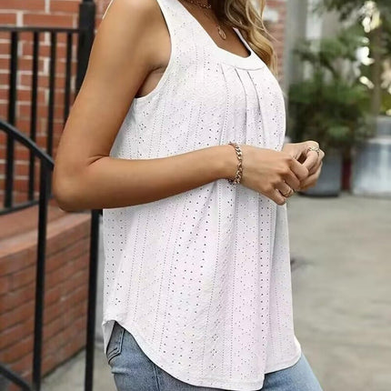 Summer Tank Top for Women Square Neck Sleeveless Flowy Pleated Loose Fit Tops