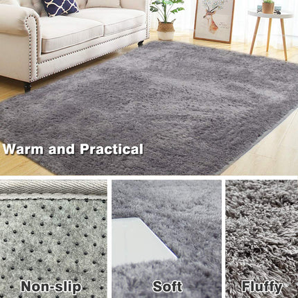 Area Rugs, Home Decor Super Soft Touch Feeling Indoor Modern Shaggy Fluffy Carpet Anti-Skid Area Rug Comfortable Memory Foam Padding for Living Room Bedroom Grey