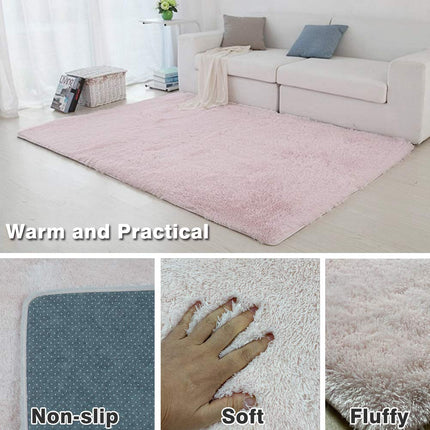 Area Rugs, Home Decor Super Soft Touch Feeling Indoor Modern Shaggy Fluffy Carpet Anti-Skid Area Rug Comfortable Memory Foam Padding for Living Room Bedroom Grey