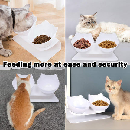 Cat Bowls with Stand, Pet Feeder Double Food Diner Bowl Set Perfect for Cats and Ultra Small Dog-White