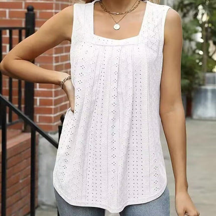 Summer Tank Top for Women Square Neck Sleeveless Flowy Pleated Loose Fit Tops