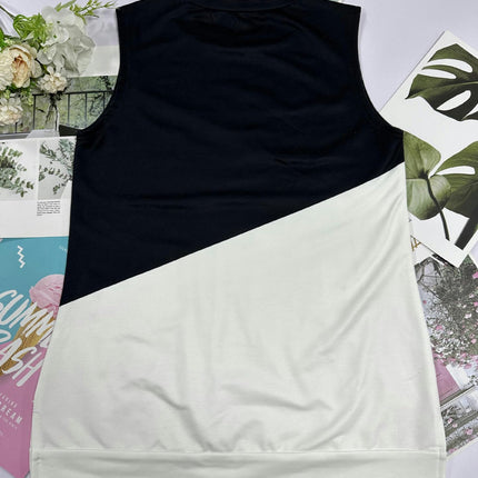 Women Casual Summer Tops Sleeveless Color Blocking Tank Top Crew Neck Blouses