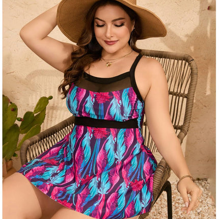 Women Plus Size Two Piece Tankini Swimsuits Mesh Swimdress Bathing Suits with Boyshorts