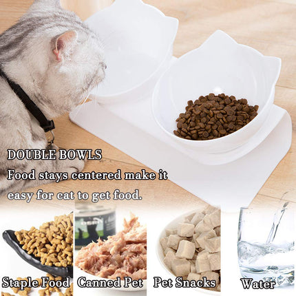 Cat Bowls with Stand, Pet Feeder Double Food Diner Bowl Set Perfect for Cats and Ultra Small Dog-White