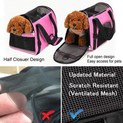 Soft Side Pet Carrier Travel Bag for Cats Rabbits and The Others Small Animals, Portable, Collapsible, Comes Shoulder Strap, Safety Buckle Zippers, Newly Designed (M, Pink)
